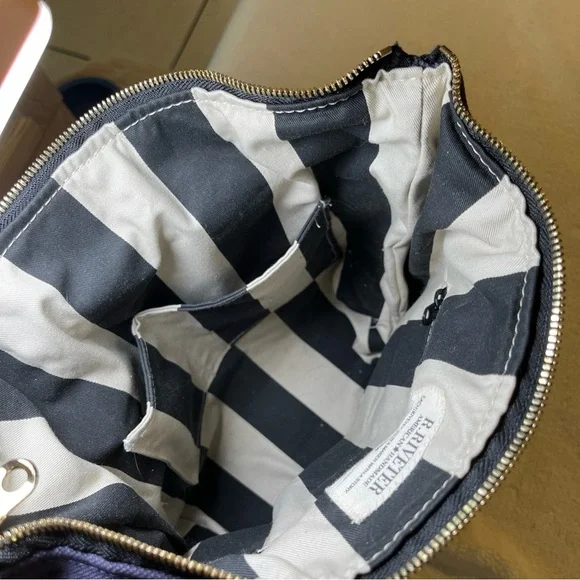 R. Riveter Navy Blue Carry All Canvas Leather Tote Bag Purse - Picture 8 of 9